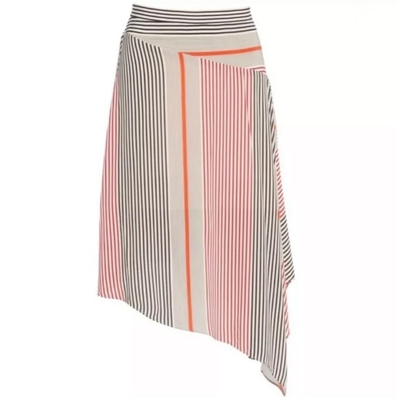 JOIE Moni Women's Size 2 Striped Asymmetrical Hemline Midi Skirt Cream Red S1 - Picture 2 of 8